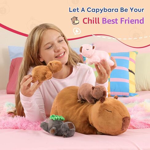 Ditucu 5Pcs Capybara Stuffed Animal Mommy 16.5 inch with 4 Babies 6.6 inch Family Set Cute Plushies Toys Gifts for Kids in Saudi Arabia