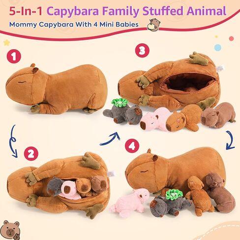 Ditucu 5Pcs Capybara Stuffed Animal Mommy 16.5 inch with 4 Babies 6.6 inch Family Set Cute Plushies Toys Gifts for Kids in Saudi Arabia