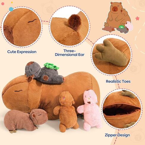 Ditucu 5Pcs Capybara Stuffed Animal Mommy 16.5 inch with 4 Babies 6.6 inch Family Set Cute Plushies Toys Gifts for Kids in Saudi Arabia