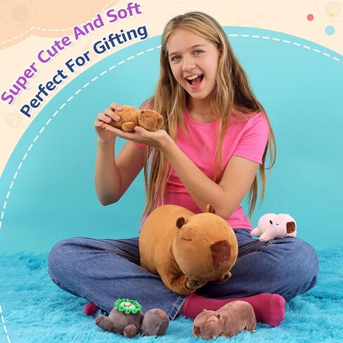Ditucu 5Pcs Capybara Stuffed Animal Mommy 16.5 inch with 4 Babies 6.6 inch Family Set Cute Plushies Toys Gifts for Kids in Saudi Arabia