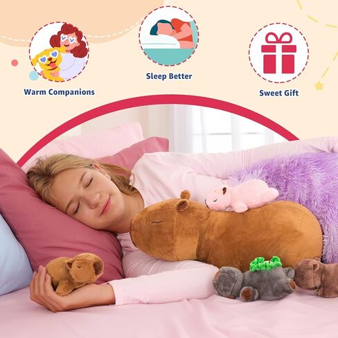 Ditucu 5Pcs Capybara Stuffed Animal Mommy 16.5 inch with 4 Babies 6.6 inch Family Set Cute Plushies Toys Gifts for Kids in Saudi Arabia