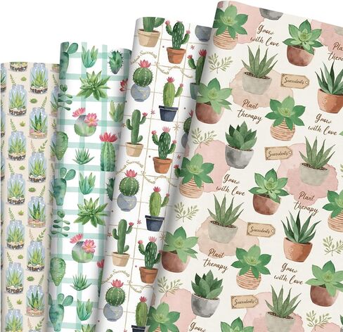 Pineraap 12 Sheets Succulent Wrapping Paper, Watercolor Green Succulents Gift Wrap Paper, Cactus Plant Wrapping Paper for Plant Lovers, Birthday, Wedding, Baby Shower, DIY Crafts, 27.6 x 19.7 In in Saudi Arabia