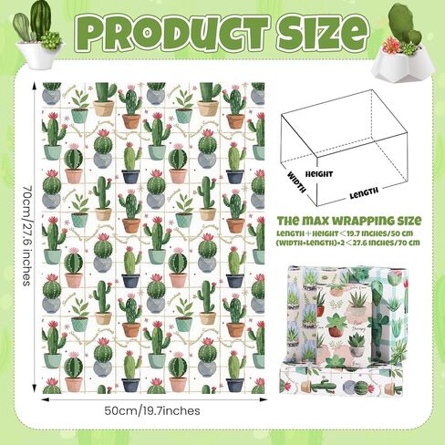 Pineraap 12 Sheets Succulent Wrapping Paper, Watercolor Green Succulents Gift Wrap Paper, Cactus Plant Wrapping Paper for Plant Lovers, Birthday, Wedding, Baby Shower, DIY Crafts, 27.6 x 19.7 In in Saudi Arabia