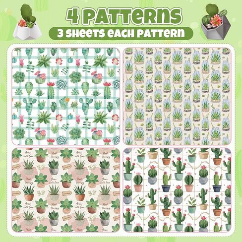 Pineraap 12 Sheets Succulent Wrapping Paper, Watercolor Green Succulents Gift Wrap Paper, Cactus Plant Wrapping Paper for Plant Lovers, Birthday, Wedding, Baby Shower, DIY Crafts, 27.6 x 19.7 In in Saudi Arabia