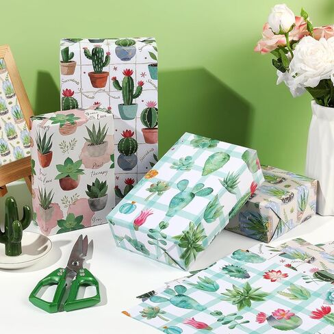 Pineraap 12 Sheets Succulent Wrapping Paper, Watercolor Green Succulents Gift Wrap Paper, Cactus Plant Wrapping Paper for Plant Lovers, Birthday, Wedding, Baby Shower, DIY Crafts, 27.6 x 19.7 In in Saudi Arabia