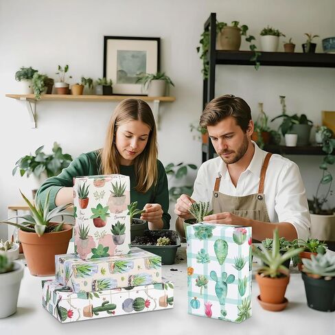 Pineraap 12 Sheets Succulent Wrapping Paper, Watercolor Green Succulents Gift Wrap Paper, Cactus Plant Wrapping Paper for Plant Lovers, Birthday, Wedding, Baby Shower, DIY Crafts, 27.6 x 19.7 In in Saudi Arabia