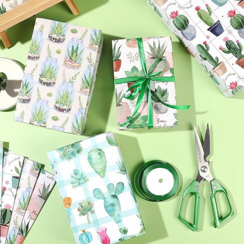 Pineraap 12 Sheets Succulent Wrapping Paper, Watercolor Green Succulents Gift Wrap Paper, Cactus Plant Wrapping Paper for Plant Lovers, Birthday, Wedding, Baby Shower, DIY Crafts, 27.6 x 19.7 In in Saudi Arabia