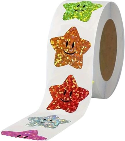 【500pcs/Roll】 0.98" Self-Adhesive Star Heart Smile Stickers for Reward Charts, Decorative Labels & Planner Crafts in Saudi Arabia