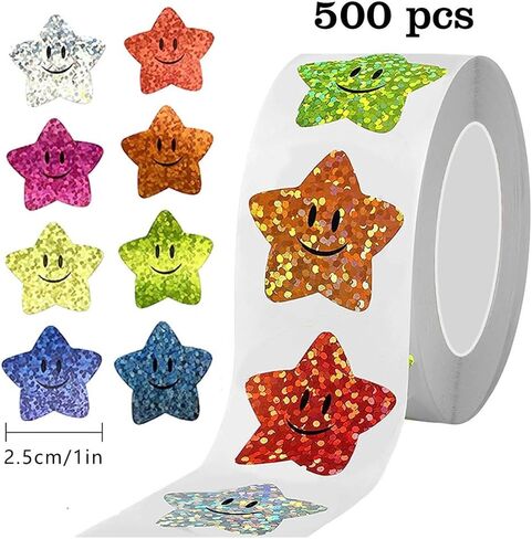 【500pcs/Roll】 0.98" Self-Adhesive Star Heart Smile Stickers for Reward Charts, Decorative Labels & Planner Crafts in Saudi Arabia