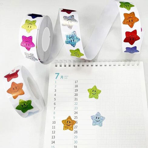 【500pcs/Roll】 0.98" Self-Adhesive Star Heart Smile Stickers for Reward Charts, Decorative Labels & Planner Crafts in Saudi Arabia