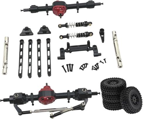 Metal Front and Rear Assembly Kits, RC Car Upgrade Tires, Tie Rods Spare Parts for MN82 LC79 1/12 RC Car Crawler Model, Black in Kuwait