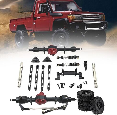 Metal Front and Rear Assembly Kits, RC Car Upgrade Tires, Tie Rods Spare Parts for MN82 LC79 1/12 RC Car Crawler Model, Black in Kuwait