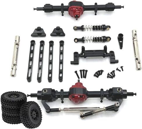 Metal Front and Rear Assembly Kits, RC Car Upgrade Tires, Tie Rods Spare Parts for MN82 LC79 1/12 RC Car Crawler Model, Black in Kuwait