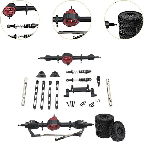 Metal Front and Rear Assembly Kits, RC Car Upgrade Tires, Tie Rods Spare Parts for MN82 LC79 1/12 RC Car Crawler Model, Black in Kuwait