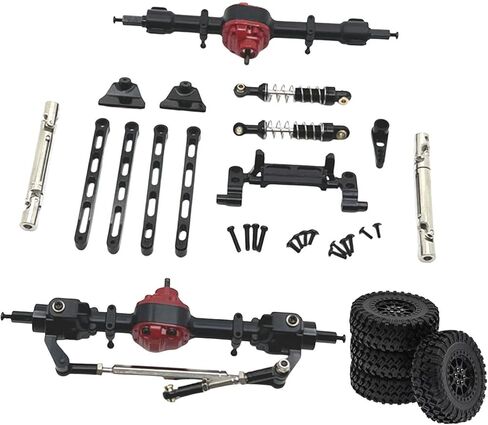 Metal Front and Rear Assembly Kits, RC Car Upgrade Tires, Tie Rods Spare Parts for MN82 LC79 1/12 RC Car Crawler Model, Black in Kuwait