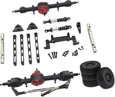 Metal Front and Rear Assembly Kits, RC Car Upgrade Tires, Tie Rods Spare Parts for MN82 LC79 1/12 RC Car Crawler Model, Black in Kuwait