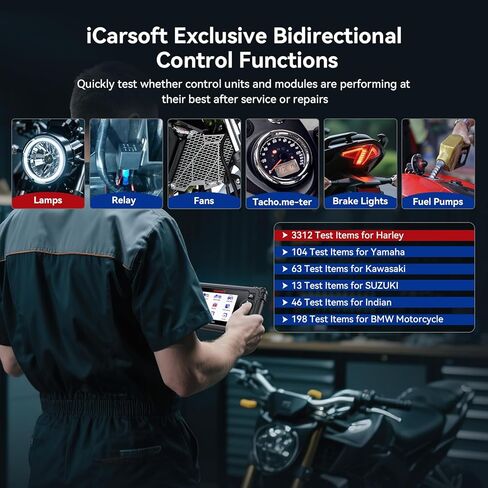 أداة تشخيص الدراجات النارية iCarsoft MT V6 Plus لدراجات Harley/BMW/Kawasaki/Indian وما إلى ذلك، 21 علامة تجارية، نظام إعادة ضبط كامل للدراجة النارية، اختبار التشغيل، قارئ رمز Moto + تشخيص Obd2 للسيارة 2 في 1 in Saudi Arabia