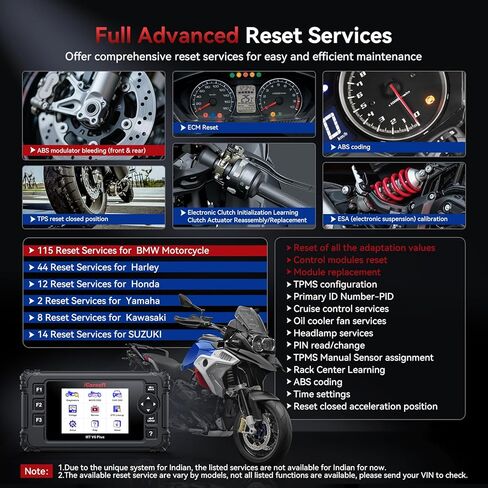 أداة تشخيص الدراجات النارية iCarsoft MT V6 Plus لدراجات Harley/BMW/Kawasaki/Indian وما إلى ذلك، 21 علامة تجارية، نظام إعادة ضبط كامل للدراجة النارية، اختبار التشغيل، قارئ رمز Moto + تشخيص Obd2 للسيارة 2 في 1 in Saudi Arabia
