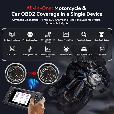 أداة تشخيص الدراجات النارية iCarsoft MT V6 Plus لدراجات Harley/BMW/Kawasaki/Indian وما إلى ذلك، 21 علامة تجارية، نظام إعادة ضبط كامل للدراجة النارية، اختبار التشغيل، قارئ رمز Moto + تشخيص Obd2 للسيارة 2 في 1 in Saudi Arabia