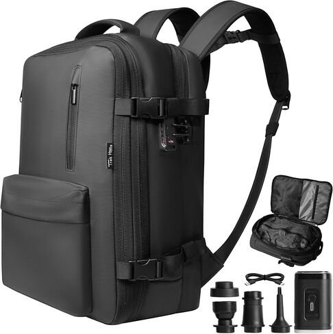 Vacuum Compression Travel Backpack Carry-On Flight Approved | 36–59L Expandable Personal-Item Size Bag with Built-in Vacuum Valve, TSA Lock, Laptop Sleeve, Waterproof Shell | Fits Under Airline Seats in Saudi Arabia