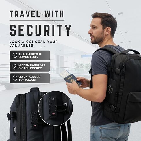 Vacuum Compression Travel Backpack Carry-On Flight Approved | 36–59L Expandable Personal-Item Size Bag with Built-in Vacuum Valve, TSA Lock, Laptop Sleeve, Waterproof Shell | Fits Under Airline Seats in Saudi Arabia