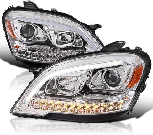 SPEC-D ضبط المصابيح الأمامية لجهاز العرض الكروم مع إشارات الانعطاف التسلسلية LED المتوافقة مع 2009-2011 مرسيدس بنز W164 ML320، مجموعة المصابيح الأمامية اليسرى + اليمنى in Saudi Arabia