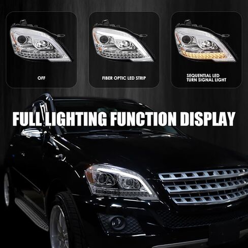 SPEC-D ضبط المصابيح الأمامية لجهاز العرض الكروم مع إشارات الانعطاف التسلسلية LED المتوافقة مع 2009-2011 مرسيدس بنز W164 ML320، مجموعة المصابيح الأمامية اليسرى + اليمنى in Saudi Arabia