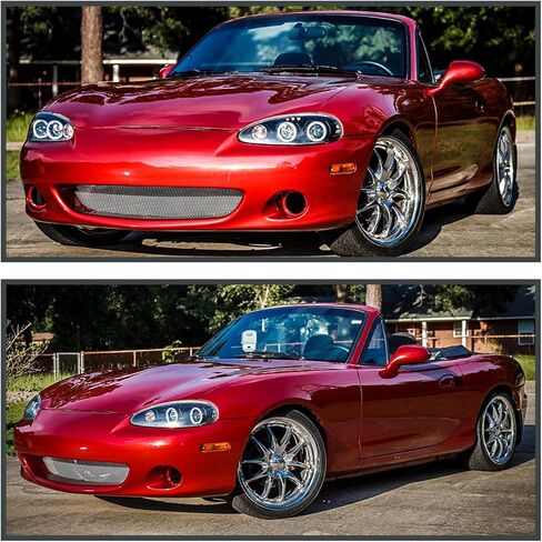 SPEC-D ضبط المصابيح الأمامية لجهاز العرض الهالة السوداء المتوافقة مع 2001-2005 Mazda Miata MX-5، مجموعة المصابيح الأمامية اليسرى + اليمنى in Saudi Arabia