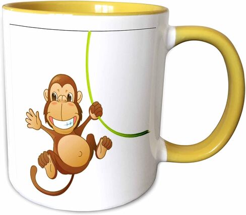 3dRose mug_37462_4 "Cute Cartoon Monkey On Green Vine" Two Tone Black Mug, 11 oz, Multicolor in Saudi Arabia