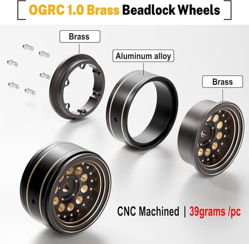 إطارات عجلة OGRC 1.0 نحاسية ذات عجلات زاحفة RC لسيارة TRX4M SCX24 FCX24 1/24 1/18 RC - 39 جرام/قطعة (أسود) in Saudi Arabia