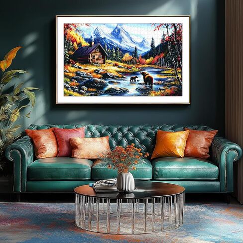 ألغاز للبالغين 1000 قطعة، الهروب من الجبال - مناظر طبيعية للخريف مع مقصورة الدببة وقمم الثلوج، أحجية الصور المقطوعة للبالغين والمراهقين الذين يتحدون العائلة ليالي اللعب (27.5 × 19.7 بوصة) in Kuwait