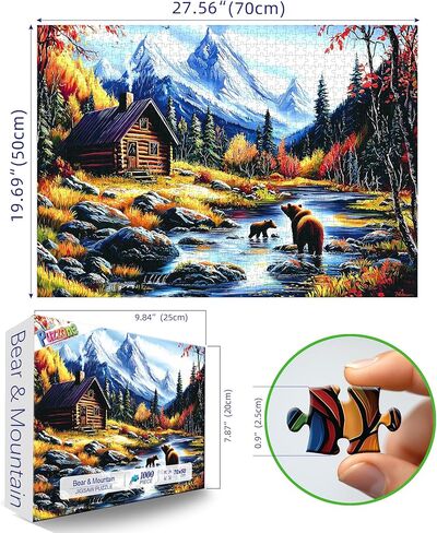 ألغاز للبالغين 1000 قطعة، الهروب من الجبال - مناظر طبيعية للخريف مع مقصورة الدببة وقمم الثلوج، أحجية الصور المقطوعة للبالغين والمراهقين الذين يتحدون العائلة ليالي اللعب (27.5 × 19.7 بوصة) in Kuwait