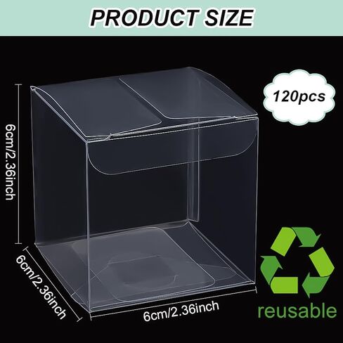 BENECREAT 120pcs Clear Plastic Favor Box 2.4x2.4x2.4 Inches Gift Packing Box for Candy Choclate and Dessert, Wedding Party Treats, Valentine's Day Festival Gift Packaging in Saudi Arabia