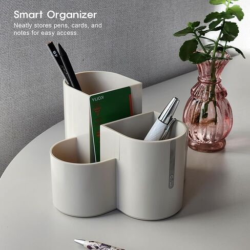 AonT Design Small Desk Organizer for Table, Aesthetic Pen Holder and Tray with Compartments, Remote Control Holder, Multi-Purpose Organizador for Accessories (Beige) Made in Korea Quality Design in Saudi Arabia
