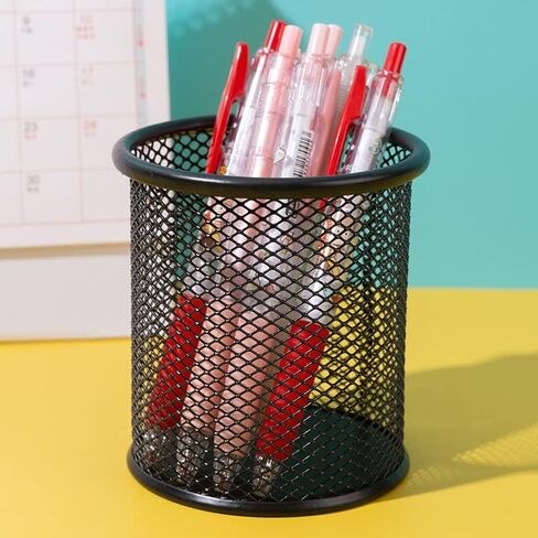 Mesh Pen Holder for Desk, Metal Wire Round Shape Pencil Cup Holder for Office Home School, Desktop Organizer and Accessories, Black in Saudi Arabia
