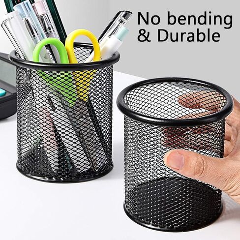 Mesh Pen Holder for Desk, Metal Wire Round Shape Pencil Cup Holder for Office Home School, Desktop Organizer and Accessories, Black in Saudi Arabia