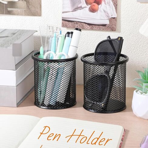 Mesh Pen Holder for Desk, Metal Wire Round Shape Pencil Cup Holder for Office Home School, Desktop Organizer and Accessories, Black in Saudi Arabia