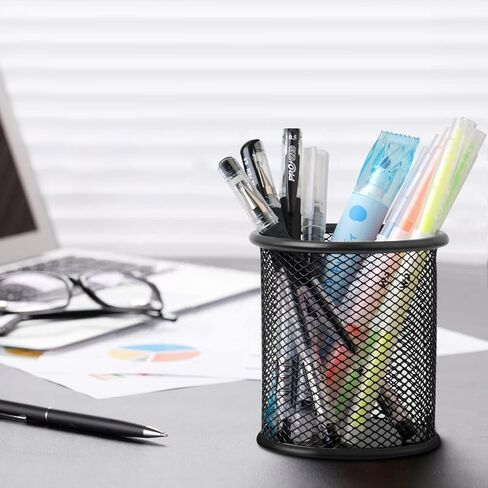Mesh Pen Holder for Desk, Metal Wire Round Shape Pencil Cup Holder for Office Home School, Desktop Organizer and Accessories, Black in Saudi Arabia