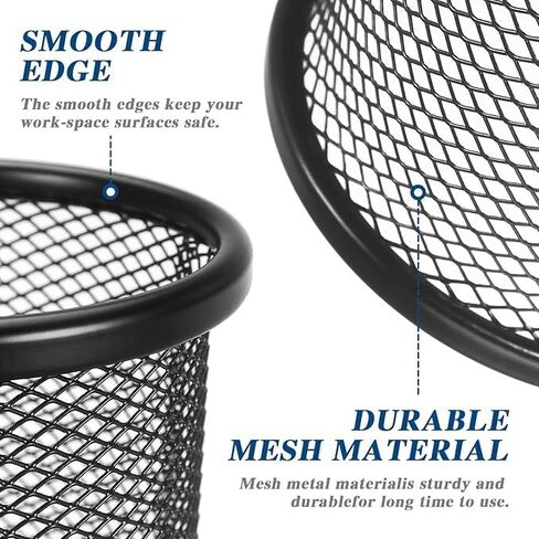 Mesh Pen Holder for Desk, Metal Wire Round Shape Pencil Cup Holder for Office Home School, Desktop Organizer and Accessories, Black in Saudi Arabia