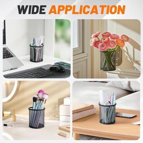 Mesh Pen Holder for Desk, Metal Wire Round Shape Pencil Cup Holder for Office Home School, Desktop Organizer and Accessories, Black in Saudi Arabia