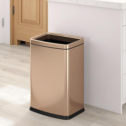 25L/6GALSquare Kitchen Trash can,Large Metal Garbage can,Champagne Gold Trash can,Gold Trash can for Bathroom,Tall Stainless Steel dusbin for Commercial,Detached House in Saudi Arabia