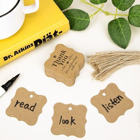 SallyFashion 150 PCS Thank You White Gift Tags with String, 2 x 3 Inches Paper Gift Tags for Party Favors Weddings, Bridal and Baby Showers Birthdays in Kuwait