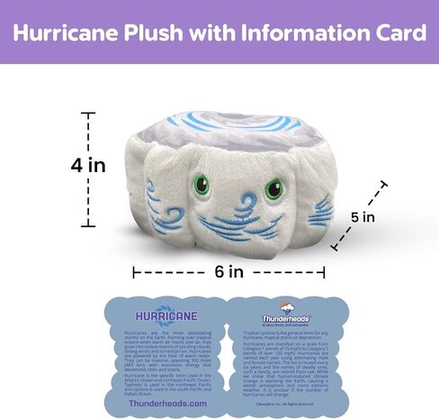 Thunderheads Hurricane Plush, Weather-Inspired Educational Soft Collectible with Fact Card, Earth-Based plushie, STEM Learning Tool for Curious Minds, Eco-Friendly Science Gift for Meteorology Fans in Saudi Arabia