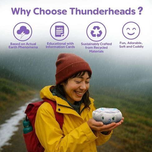 Thunderheads Hurricane Plush, Weather-Inspired Educational Soft Collectible with Fact Card, Earth-Based plushie, STEM Learning Tool for Curious Minds, Eco-Friendly Science Gift for Meteorology Fans in Saudi Arabia