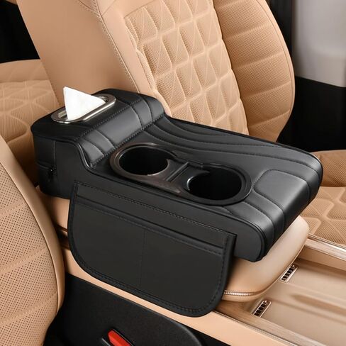 غطاء وحدة التحكم المركزية لسيارة Lexus RZ 450e/LM 350h/RX 350L/450hL، غطاء مسند الذراع من جلد البولي يوريثان، صندوق تخزين مسند الذراع التلقائي، وسادة مسند الكوع مع حامل مناديل، حقيبة جانبية وحامل أكواب، أسود in Saudi Arabia