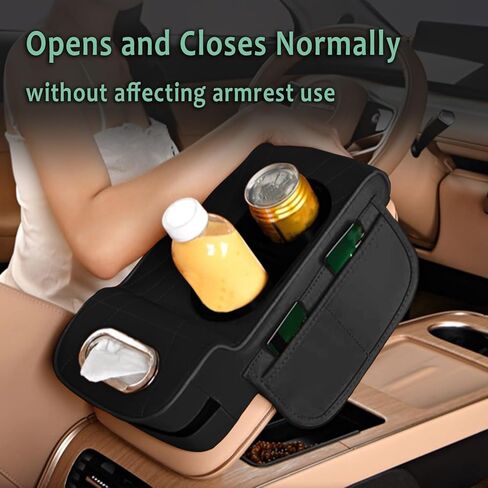 غطاء وحدة التحكم المركزية لسيارة Lexus RZ 450e/LM 350h/RX 350L/450hL، غطاء مسند الذراع من جلد البولي يوريثان، صندوق تخزين مسند الذراع التلقائي، وسادة مسند الكوع مع حامل مناديل، حقيبة جانبية وحامل أكواب، أسود in Saudi Arabia