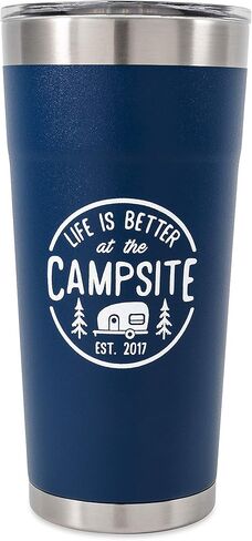 Camco Life is Better at The Campsite Stainless Steel 20 oz. Tumbler with Double Wall Insulation | Great For Hot and Cold Drinks | Navy (53323) in Kuwait