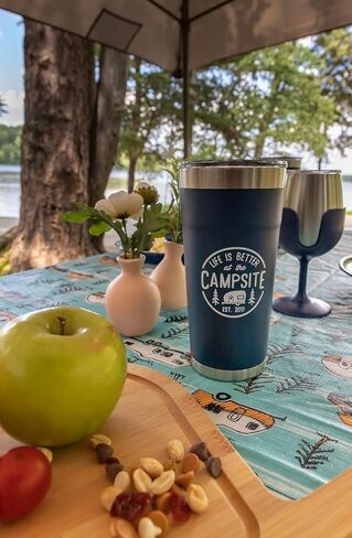Camco Life is Better at The Campsite Stainless Steel 20 oz. Tumbler with Double Wall Insulation | Great For Hot and Cold Drinks | Navy (53323) in Kuwait
