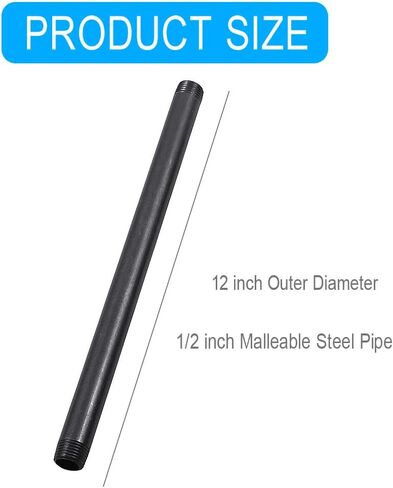 10 Pack 1/2 Inches x 16 Inches Black Malleable Steel Nipples Fitting, DIY Steampunk Industrial Vintage Style. in Kuwait