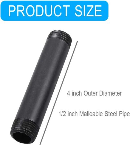 10 Pack 1/2 Inches x 16 Inches Black Malleable Steel Nipples Fitting, DIY Steampunk Industrial Vintage Style. in Saudi Arabia